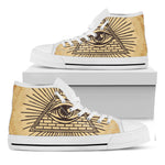 Illuminati Eye Print White High Top Shoes
