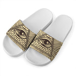 Illuminati Eye Print White Slide Sandals