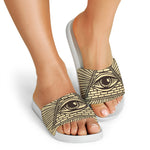 Illuminati Eye Print White Slide Sandals