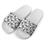 Illuminati Pattern Print White Slide Sandals