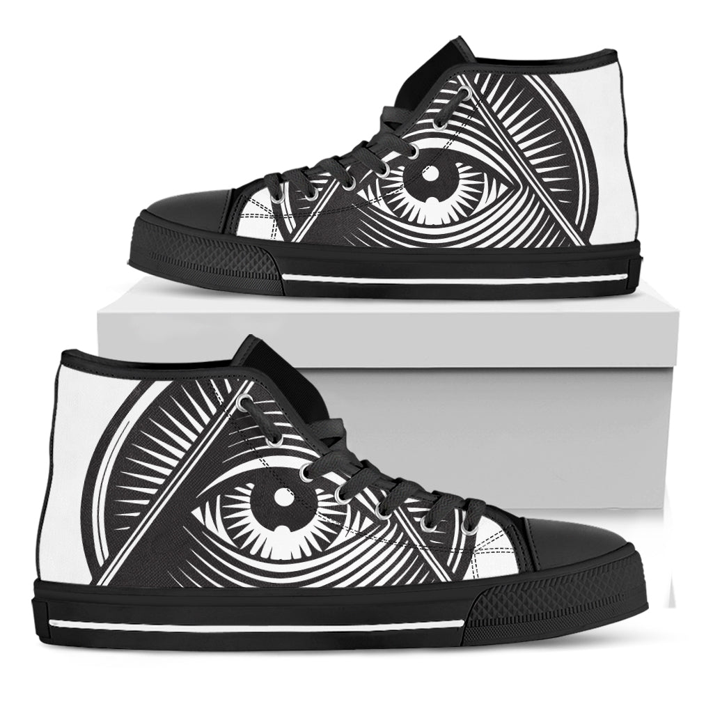 Illuminati Symbol Print Black High Top Shoes