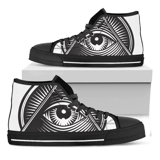 Illuminati Symbol Print Black High Top Shoes
