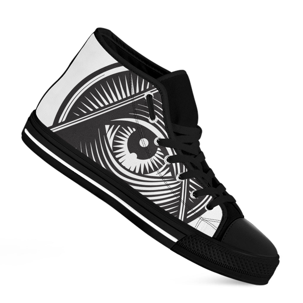 Illuminati Symbol Print Black High Top Shoes