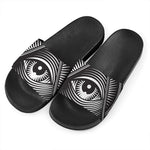 Illuminati Symbol Print Black Slide Sandals