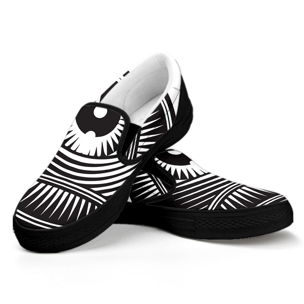 Illuminati Symbol Print Black Slip On Shoes