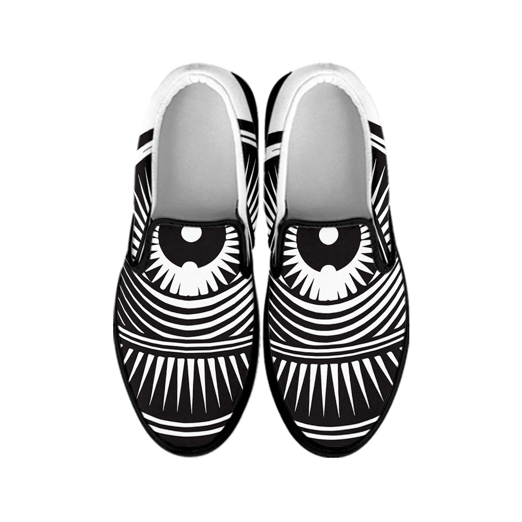 Illuminati Symbol Print Black Slip On Shoes