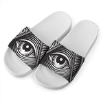 Illuminati Symbol Print White Slide Sandals