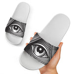 Illuminati Symbol Print White Slide Sandals