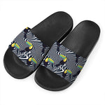 Illusion Toucan Print Black Slide Sandals