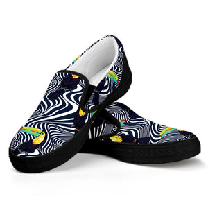 Illusion Toucan Print Black Slip On Shoes