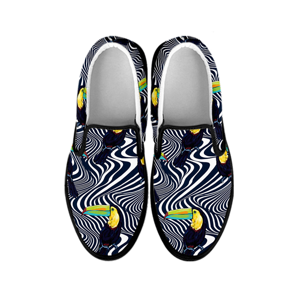 Illusion Toucan Print Black Slip On Shoes