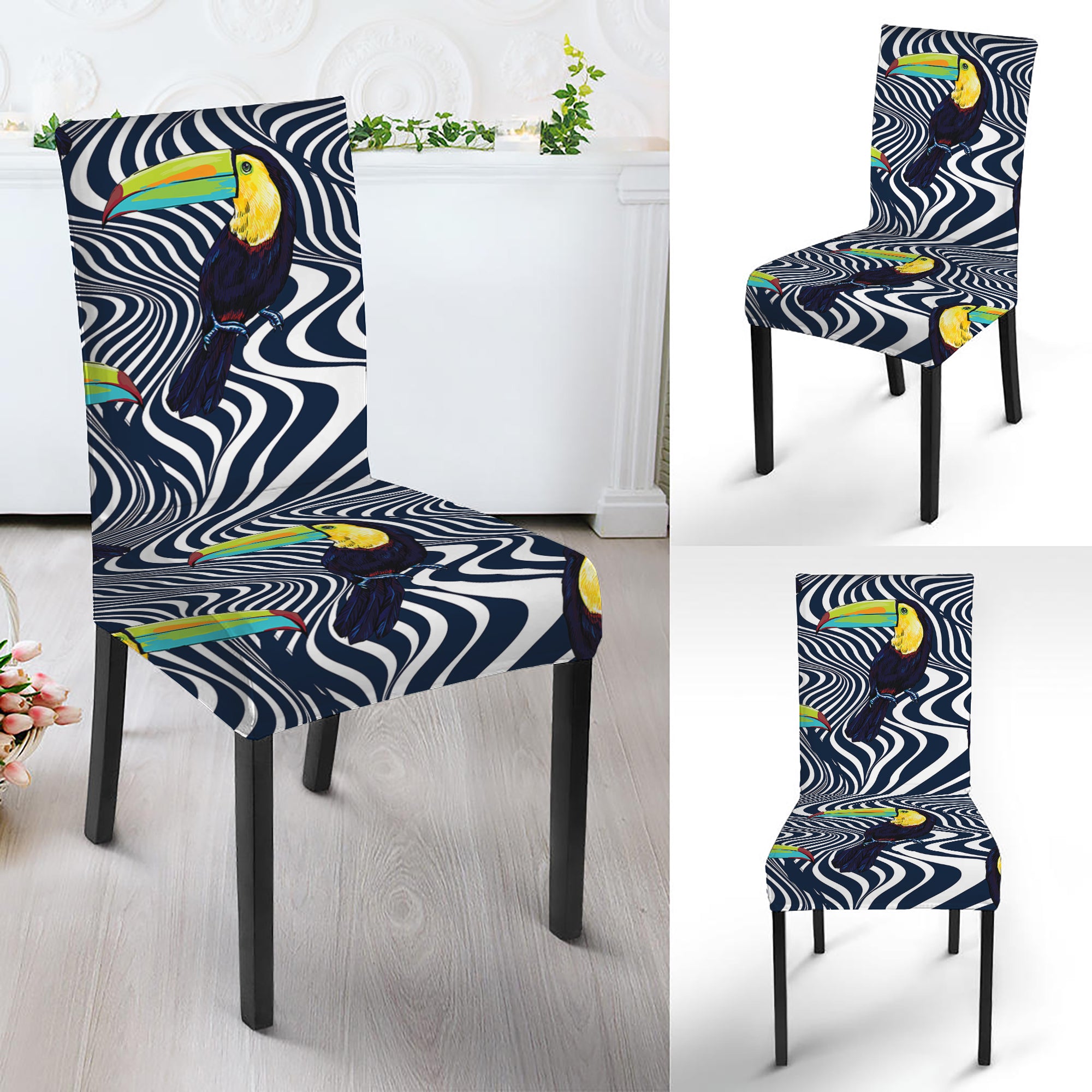 Illusion Toucan Print Dining Chair Slipcover