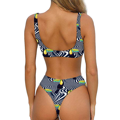 Illusion Toucan Print Front Bow Tie Bikini