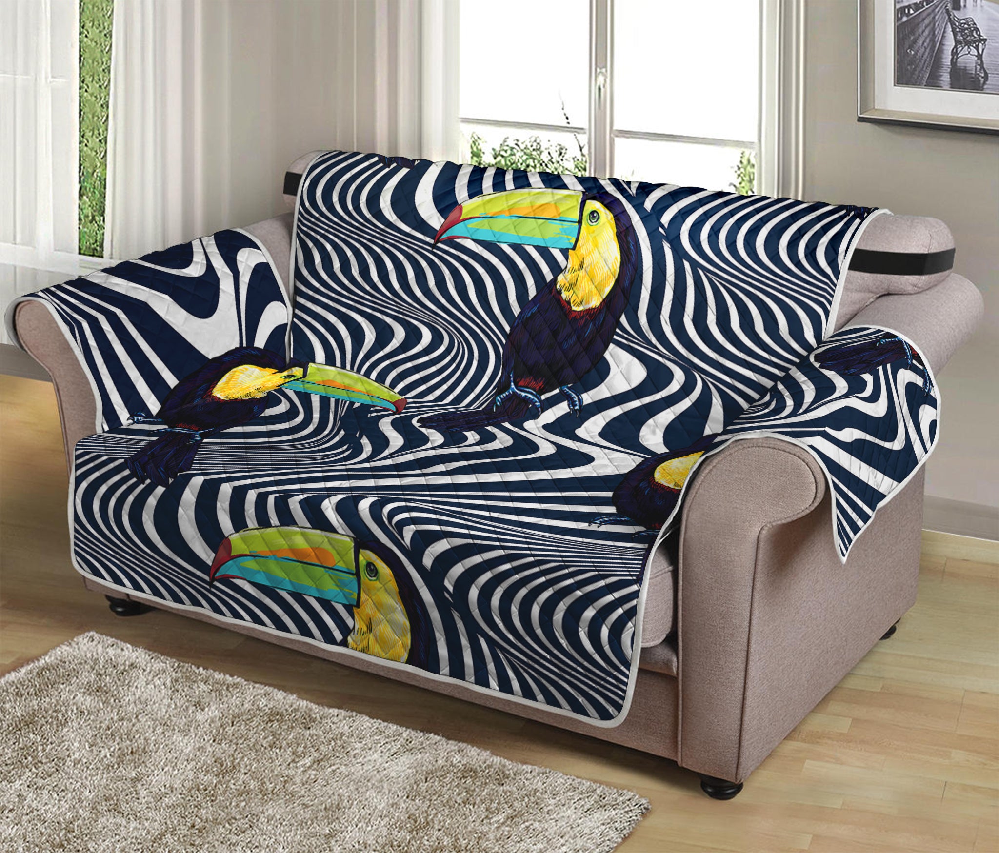 Illusion Toucan Print Loveseat Protector