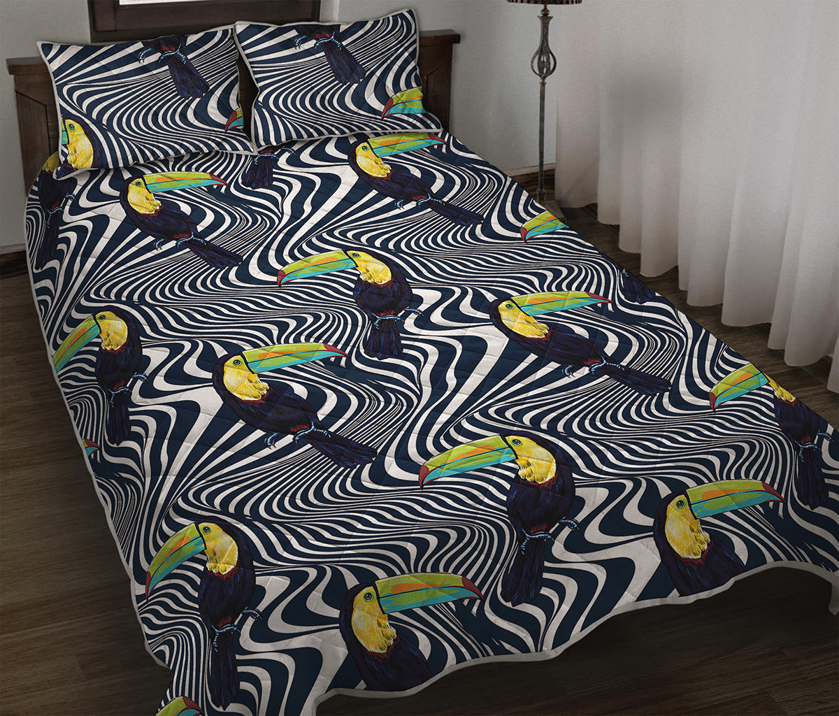 Illusion Toucan Print Quilt Bed Set