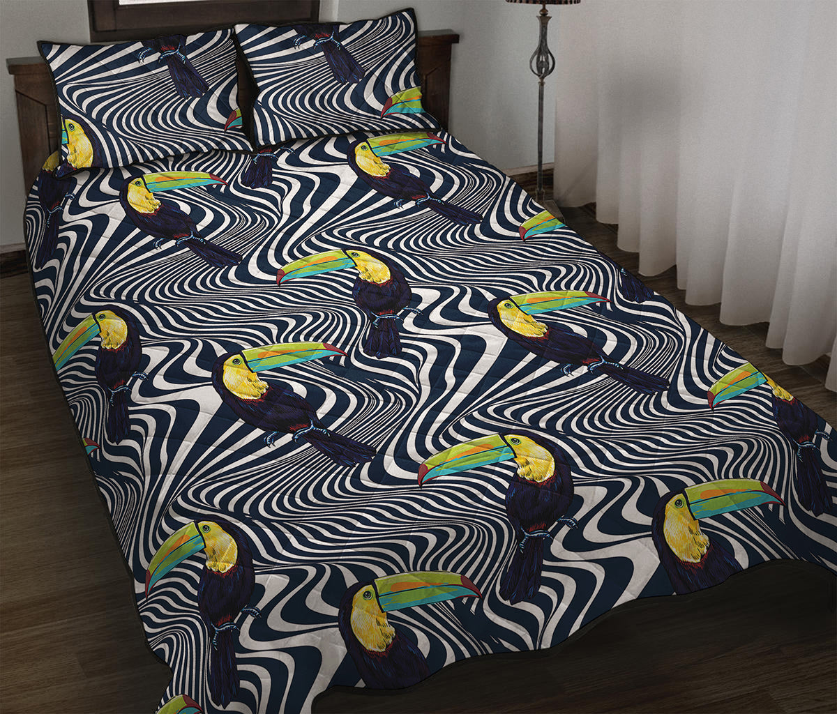 Illusion Toucan Print Quilt Bed Set