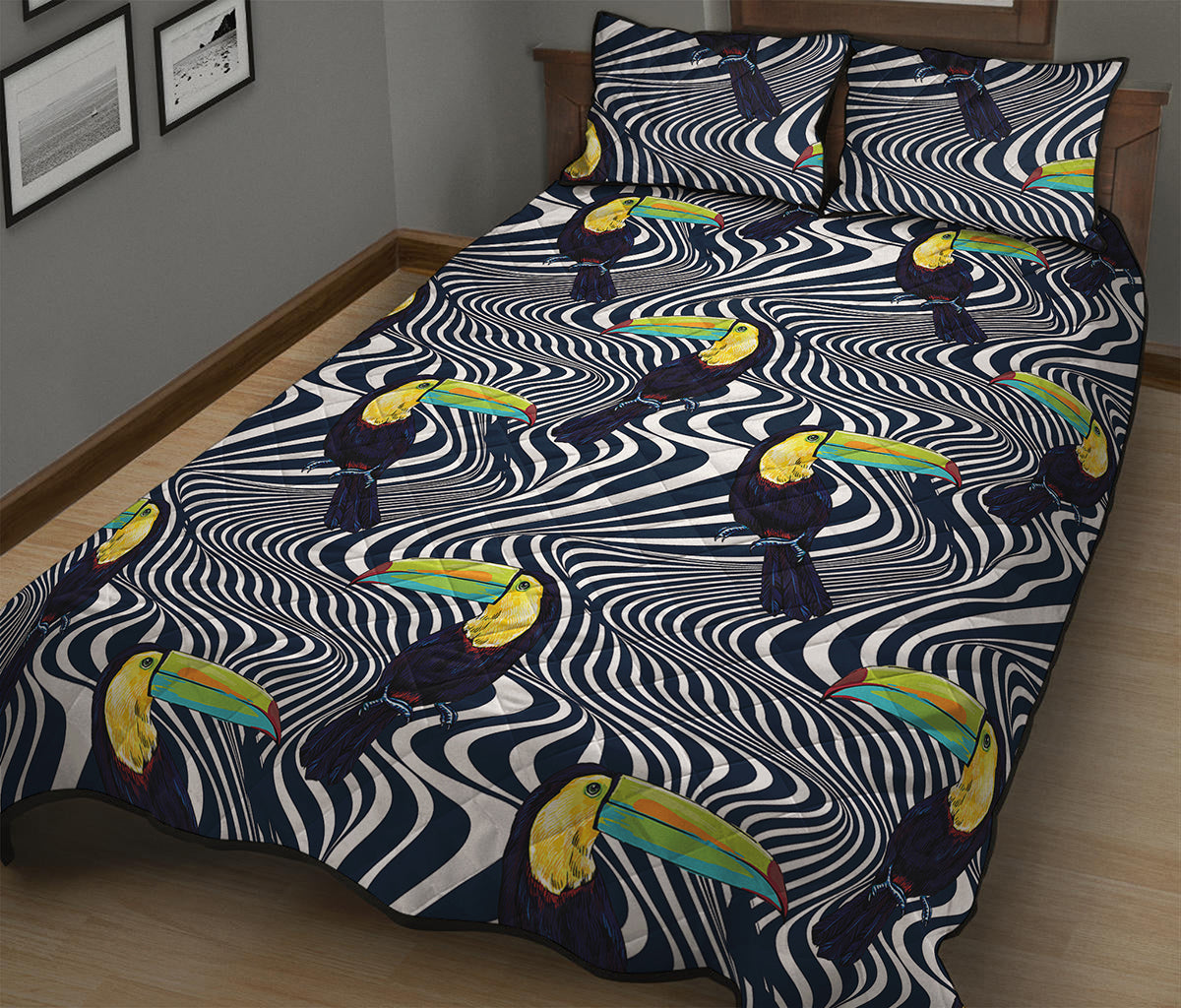 Illusion Toucan Print Quilt Bed Set