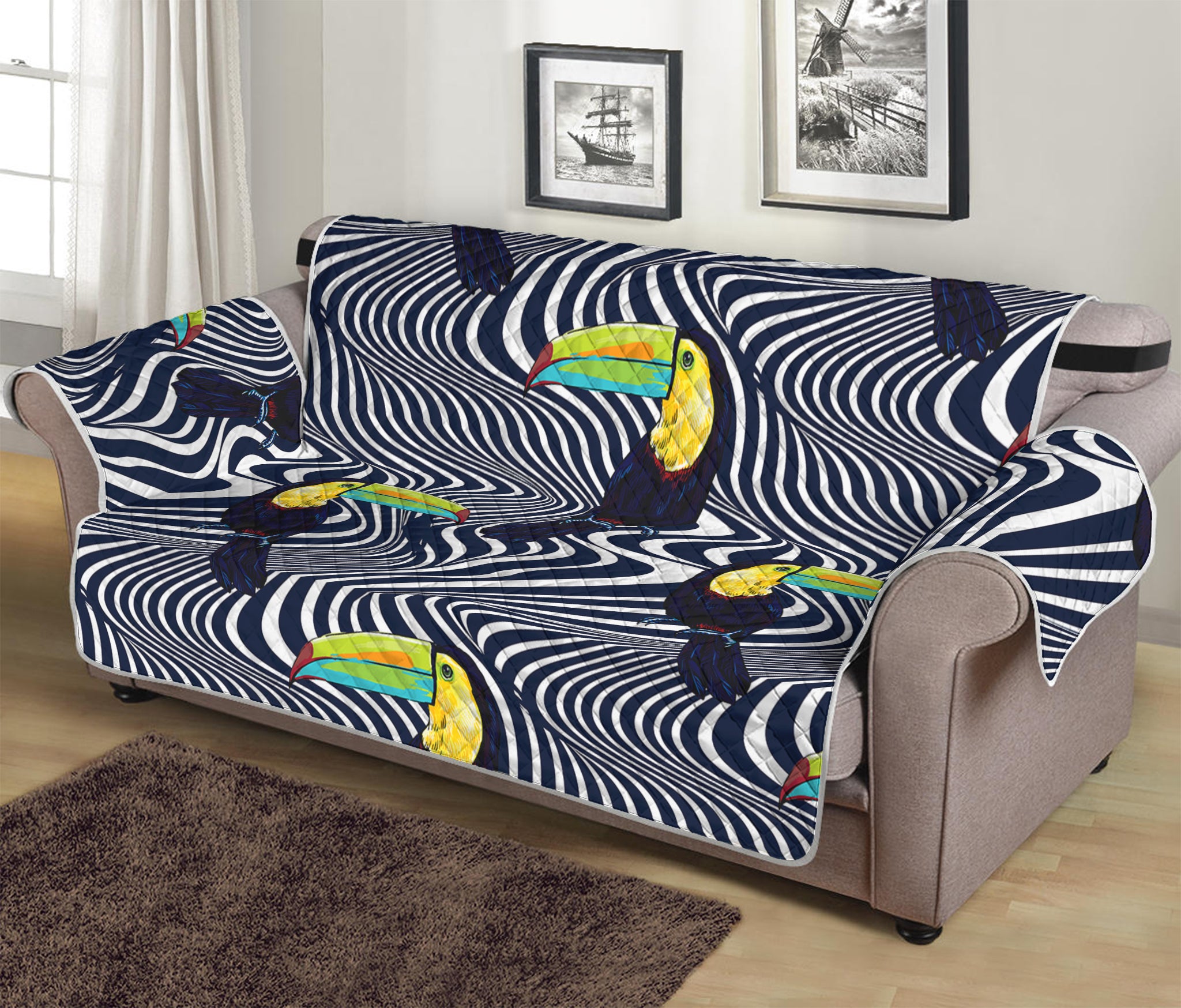 Illusion Toucan Print Sofa Protector