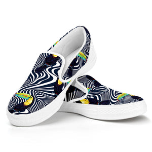 Illusion Toucan Print White Slip On Shoes