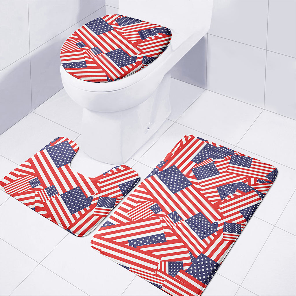 Independence Day USA Flag Pattern Print 3 Piece Bath Mat Set