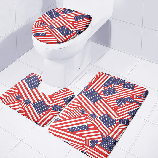 Independence Day USA Flag Pattern Print 3 Piece Bath Mat Set
