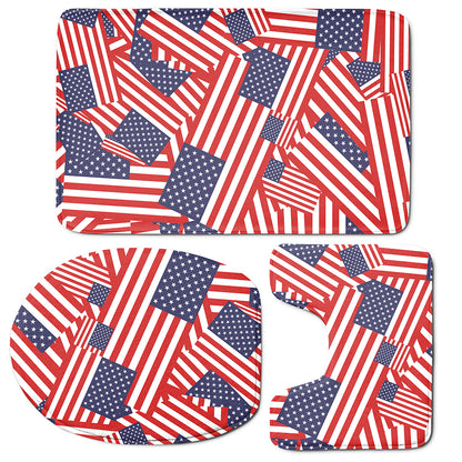 Independence Day USA Flag Pattern Print 3 Piece Bath Mat Set