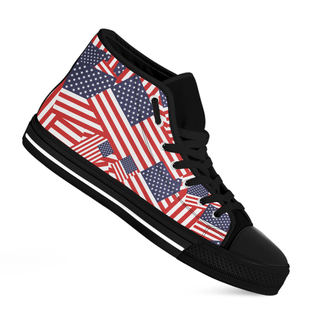 Independence Day USA Flag Pattern Print Black High Top Shoes