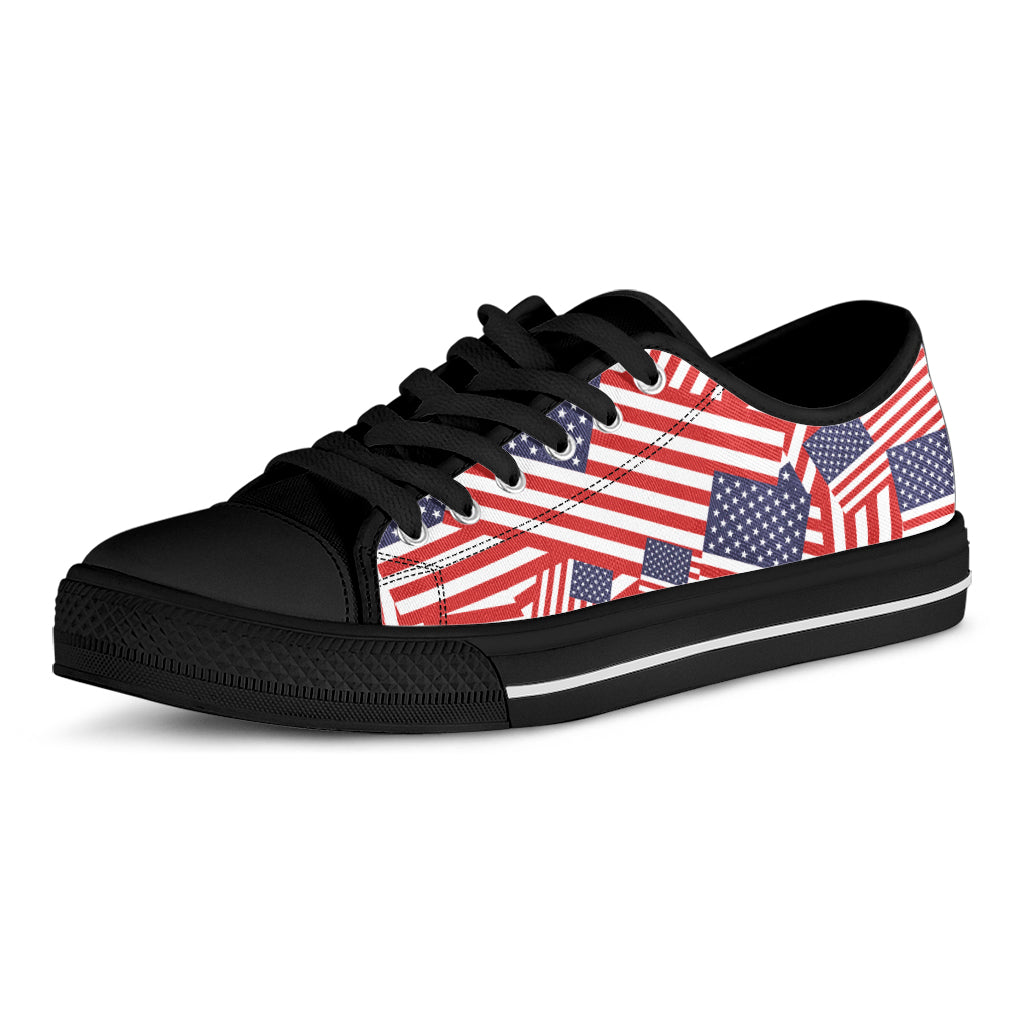 Independence Day USA Flag Pattern Print Black Low Top Shoes