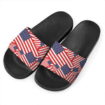 Independence Day USA Flag Pattern Print Black Slide Sandals
