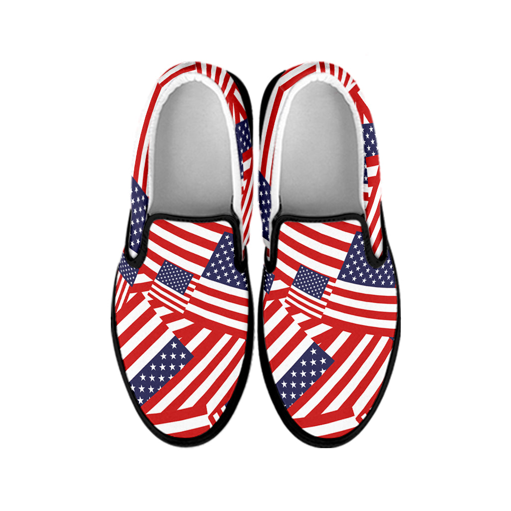 Independence Day USA Flag Pattern Print Black Slip On Shoes