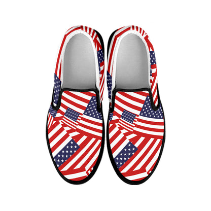 Independence Day USA Flag Pattern Print Black Slip On Shoes