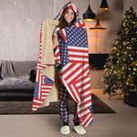 Independence Day USA Flag Pattern Print Hooded Blanket
