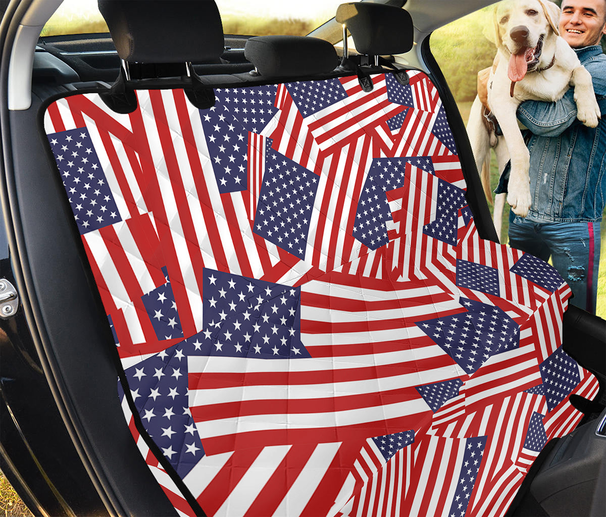 Independence Day USA Flag Pattern Print Pet Car Back Seat Cover