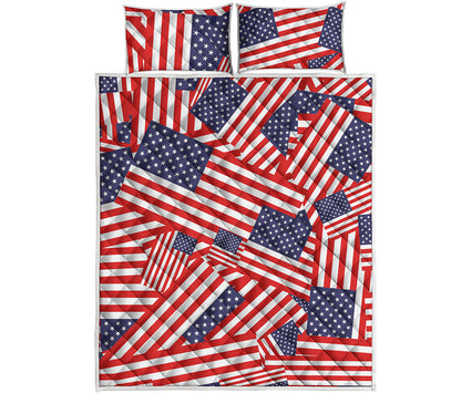 Independence Day USA Flag Pattern Print Quilt Bed Set