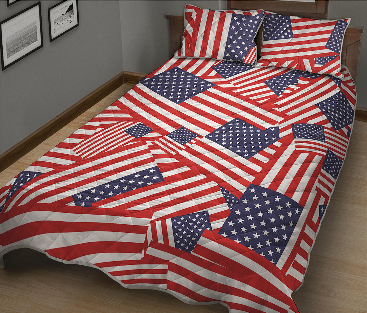 Independence Day USA Flag Pattern Print Quilt Bed Set