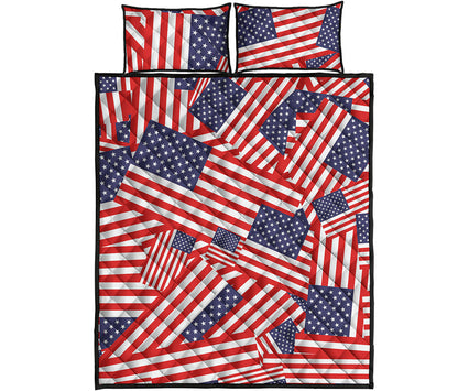 Independence Day USA Flag Pattern Print Quilt Bed Set