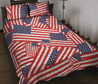 Independence Day USA Flag Pattern Print Quilt Bed Set