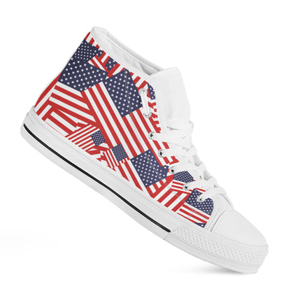 Independence Day USA Flag Pattern Print White High Top Shoes