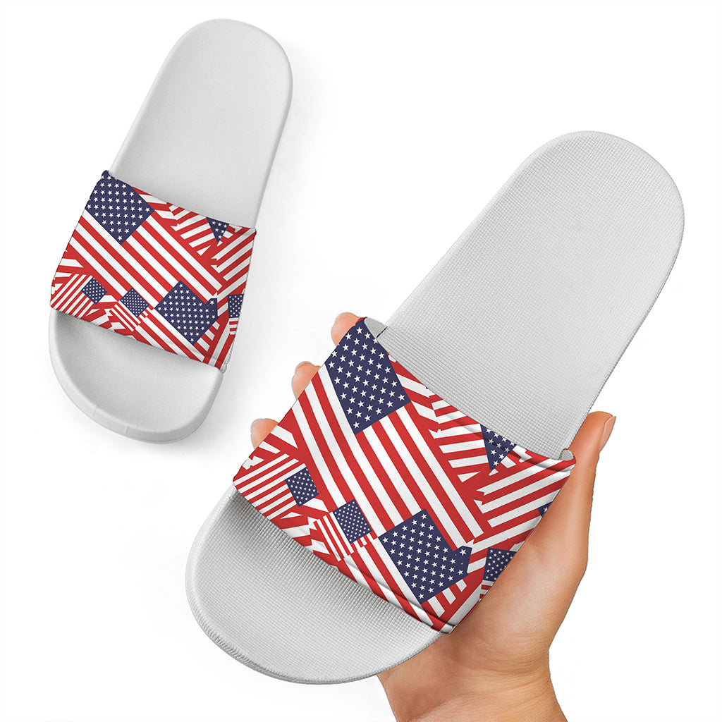 Independence Day USA Flag Pattern Print White Slide Sandals
