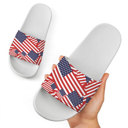 Independence Day USA Flag Pattern Print White Slide Sandals