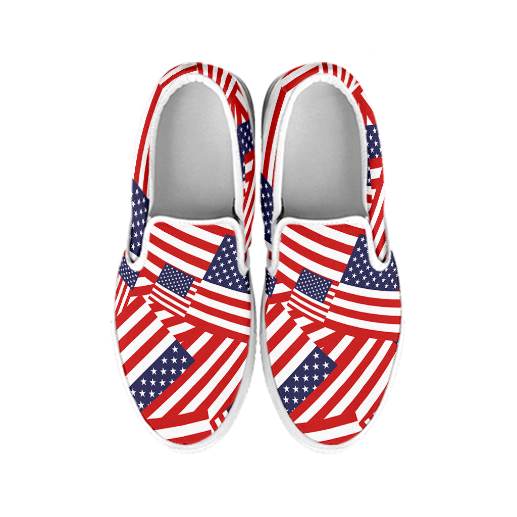 Independence Day USA Flag Pattern Print White Slip On Shoes
