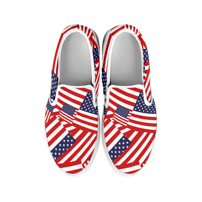 Independence Day USA Flag Pattern Print White Slip On Shoes