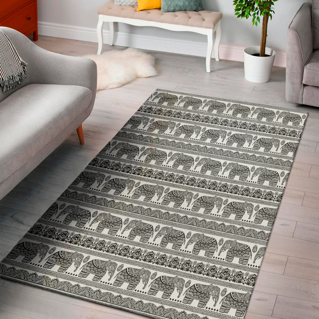 Indian Bohemian Elephant Pattern Print Area Rug