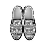 Indian Bohemian Elephant Pattern Print Black Slip On Shoes