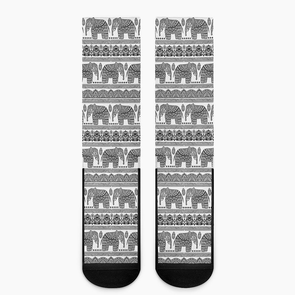 Indian Bohemian Elephant Pattern Print Crew Socks