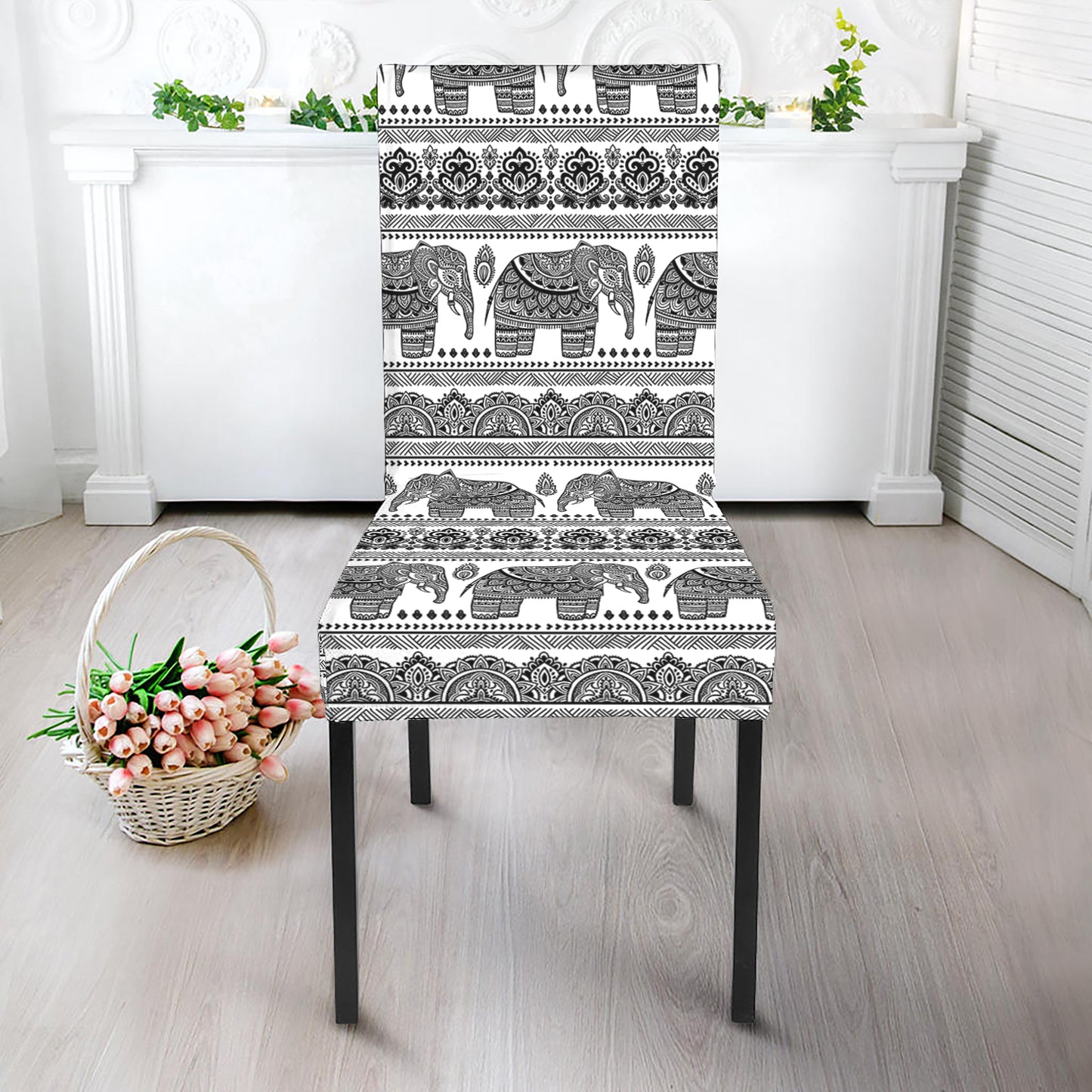 Indian Bohemian Elephant Pattern Print Dining Chair Slipcover
