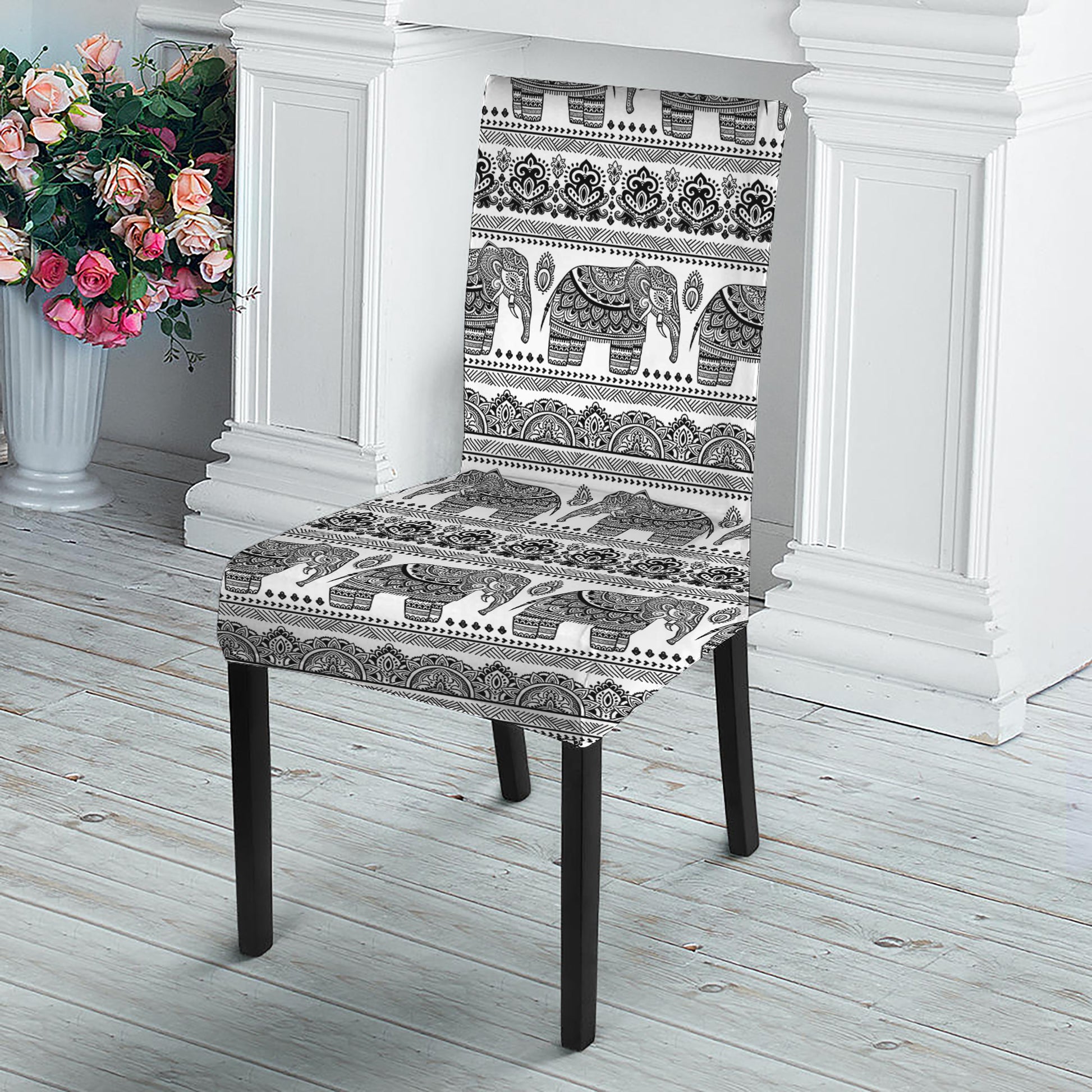 Indian Bohemian Elephant Pattern Print Dining Chair Slipcover