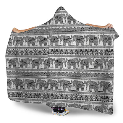 Indian Bohemian Elephant Pattern Print Hooded Blanket