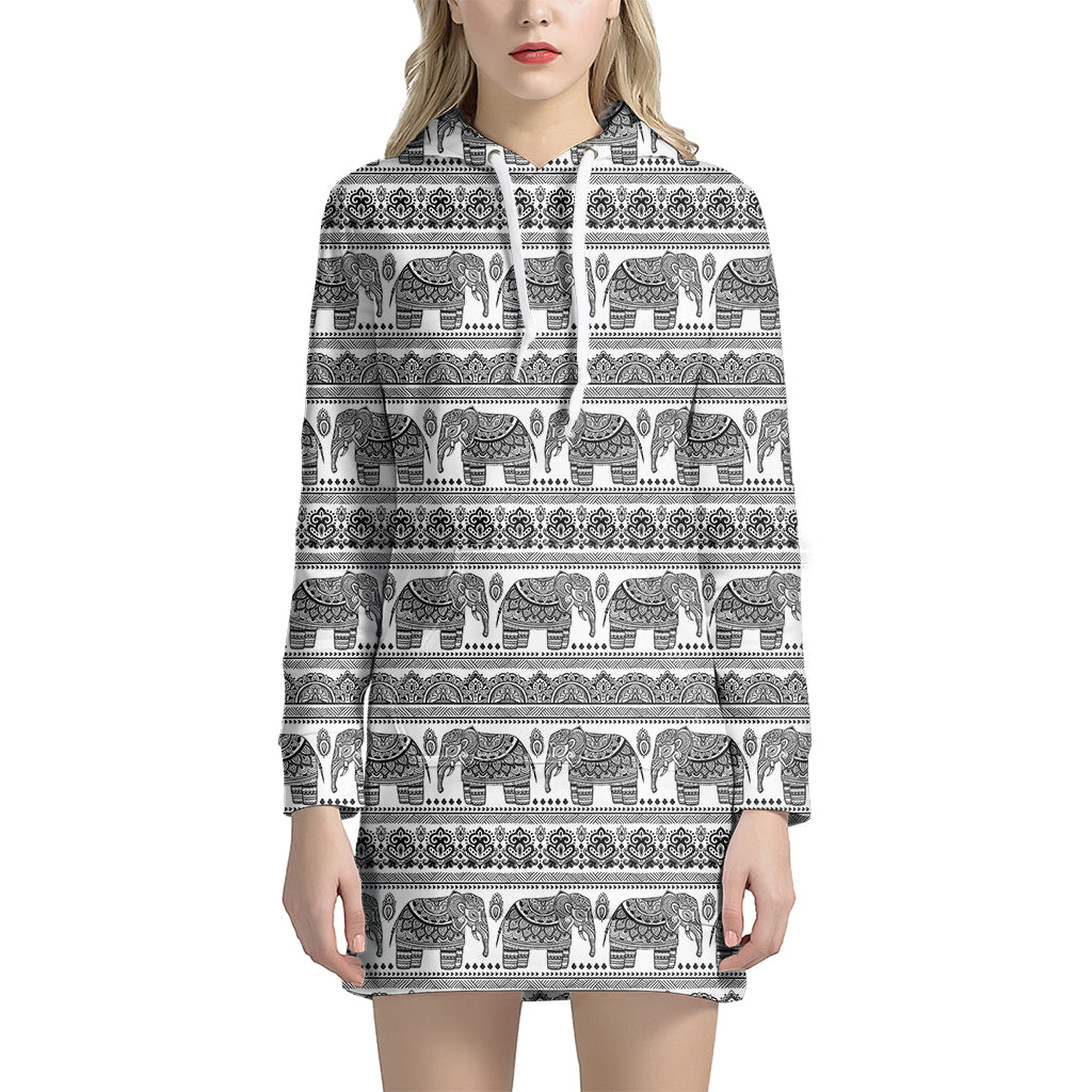 Indian Bohemian Elephant Pattern Print Hoodie Dress