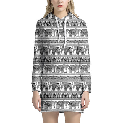 Indian Bohemian Elephant Pattern Print Hoodie Dress